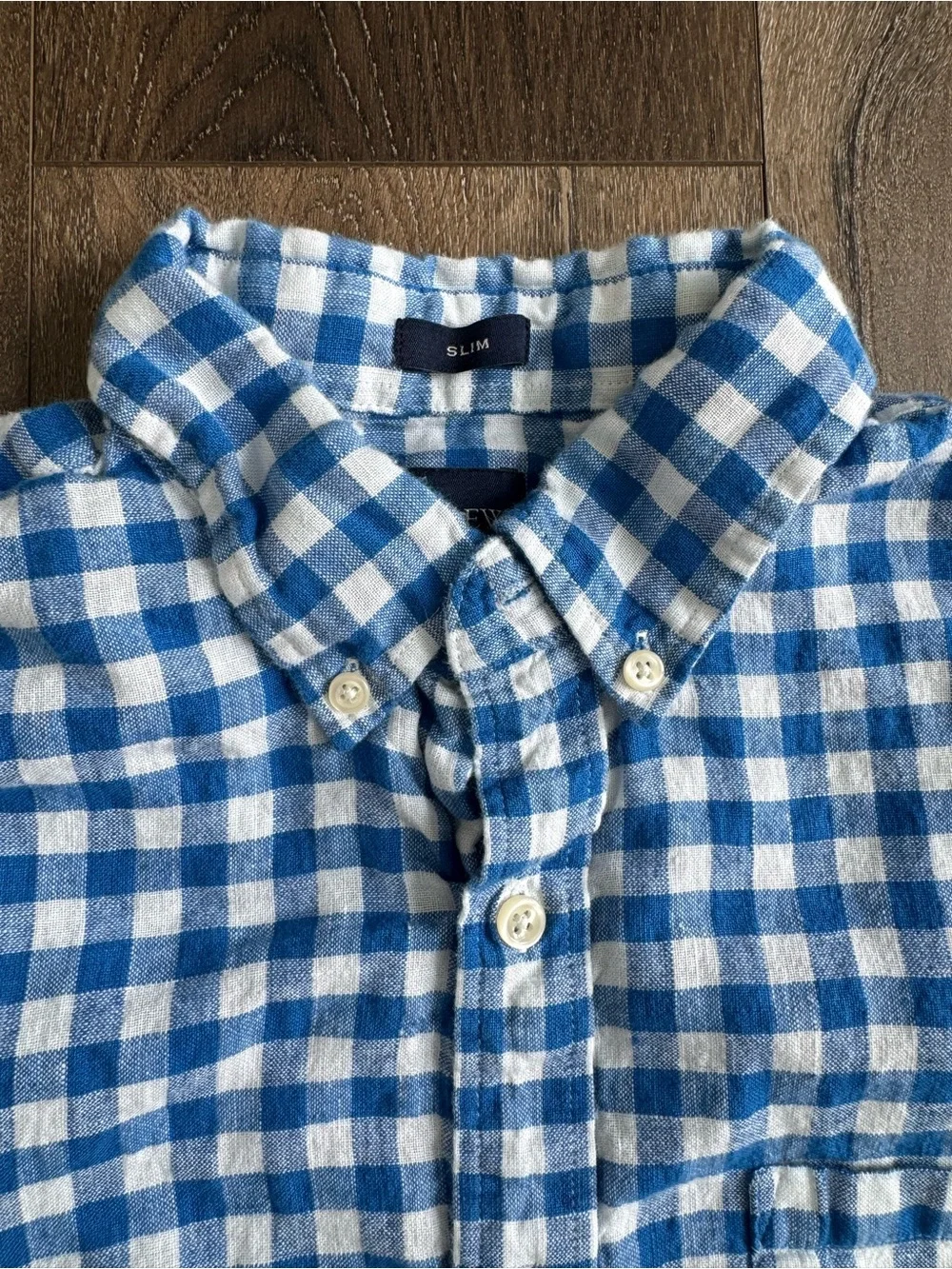 J. Crew Blue White Gingham Linen  Button-Down Shirt Men’s Size Medium